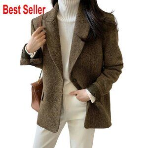 Wool Blend Blazer Jacket Classic Elegant Business Casual Work Coat